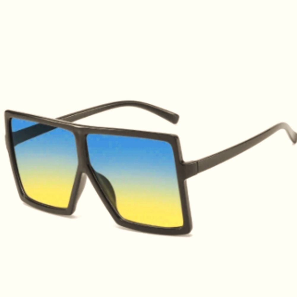 Black Blue & Yellow Oversized Square Sunglasses